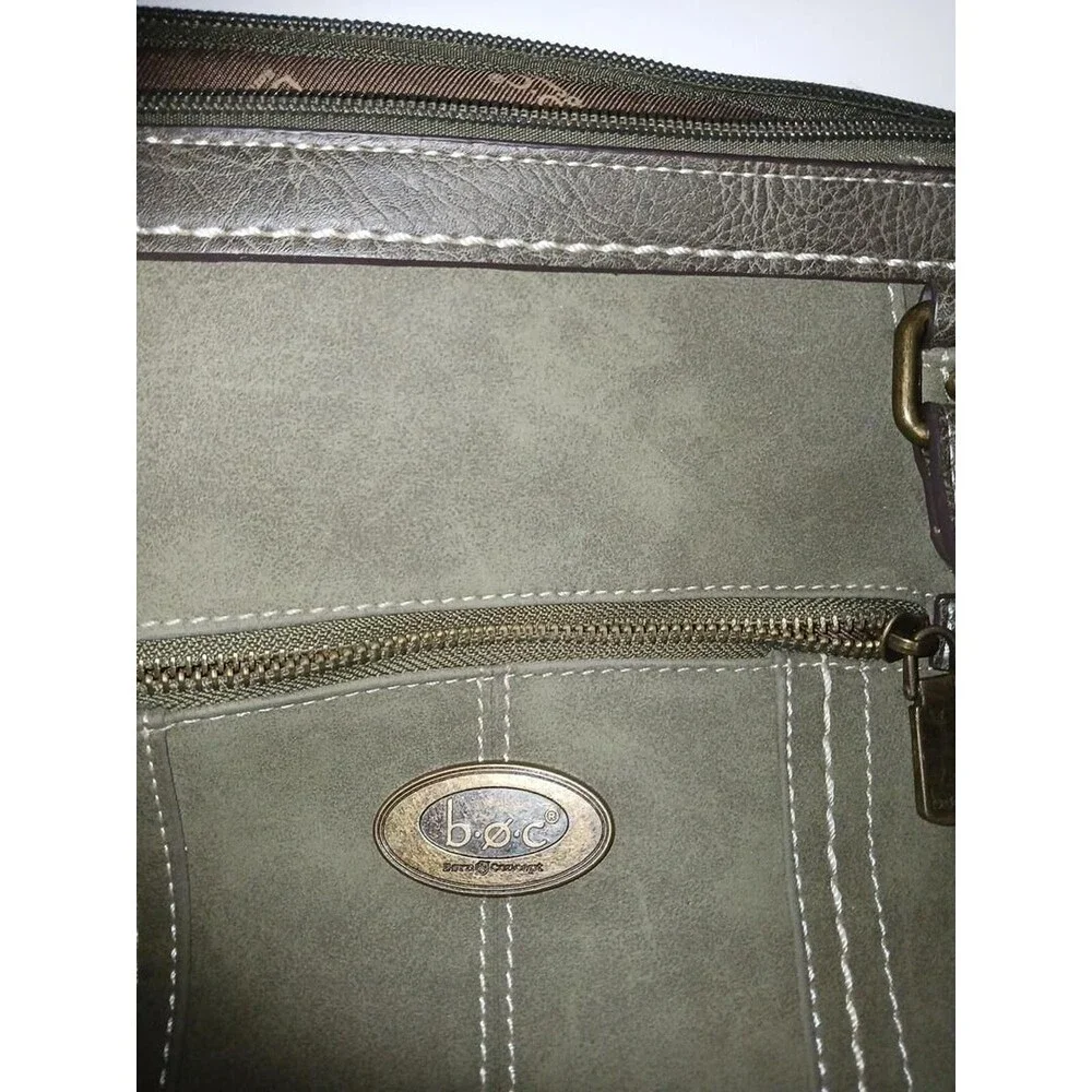 Olive Green Faux Leather Handbag with Front Pocket and Adjustable Straps